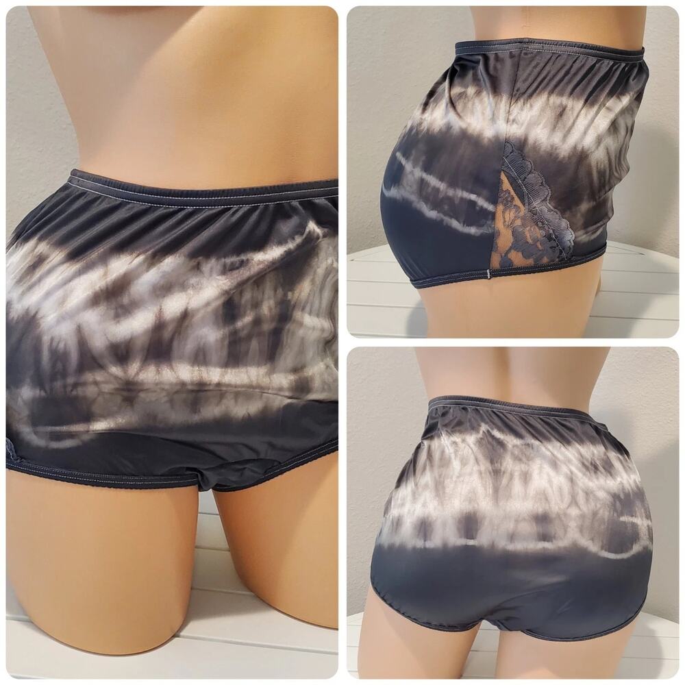 Vanity Fair Lace Nouveau Nylon Full Cut Panty Lace Shiny Black Silver Rainbow